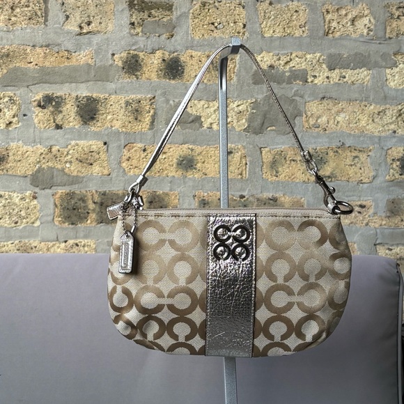 Coach Beige and Metallic Silver Shoulder Pouch - Picture 1 of 5